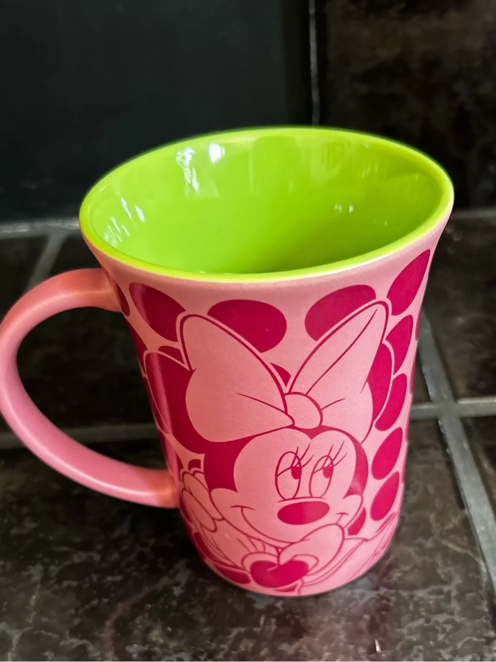 Walt Disney World Minnie Mouse Pink Polka Dot & Lime Green Mug Authentic